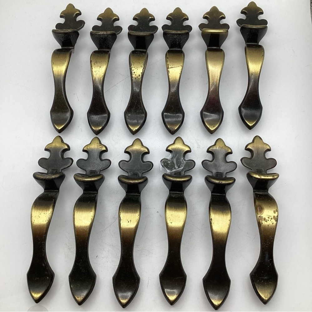 Lot of 12 Vintage Amerock 156-1 Antique Brass Cabinet Door Handles